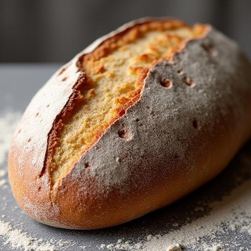 A close-up of a perfectly scored artisan sourdough loaf.