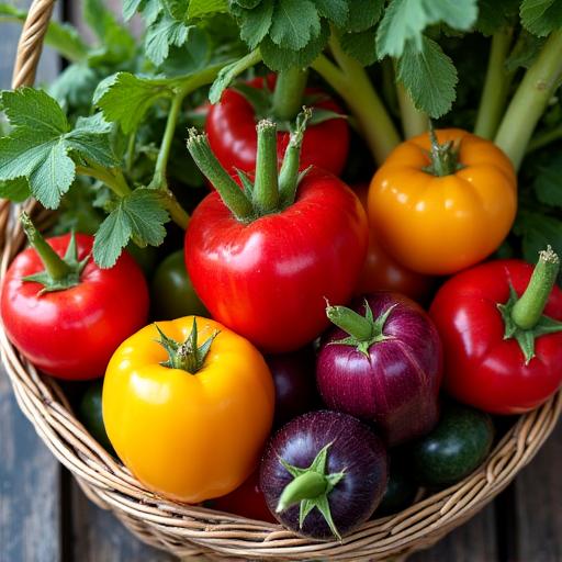 A colorful basket of fresh, locally sourced vegetables.